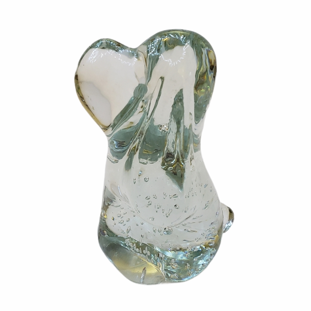 Art Glass Vintage Clear Glass Hound Dog Paperweight 4.25" H